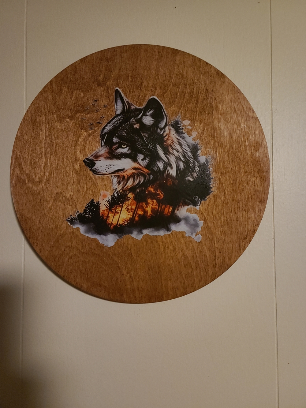Wooden Wolf Wall Art Plaque in Brown